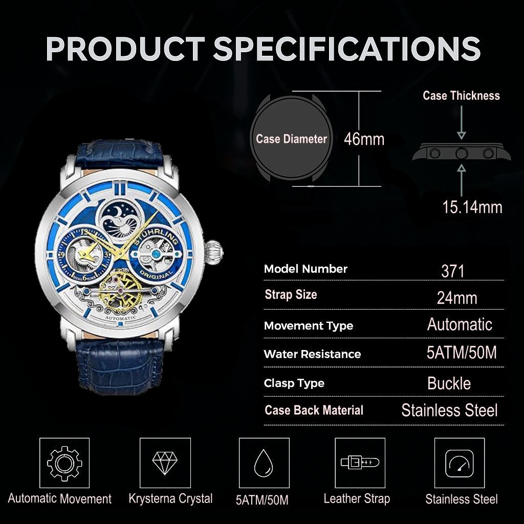 Stührling Luciano 371A Automatic 46mm Skeleton