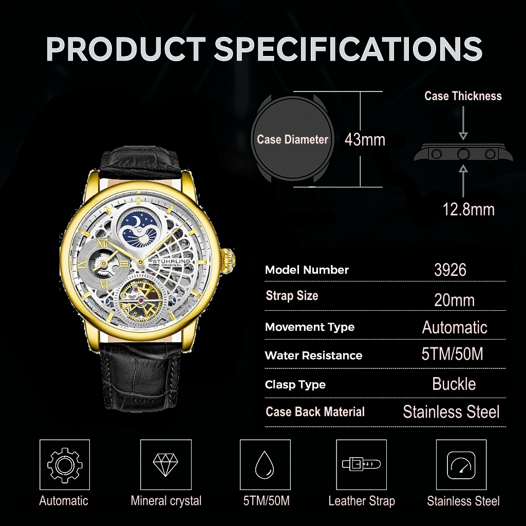 Stührling 3926 Automatic 43mm Skeleton