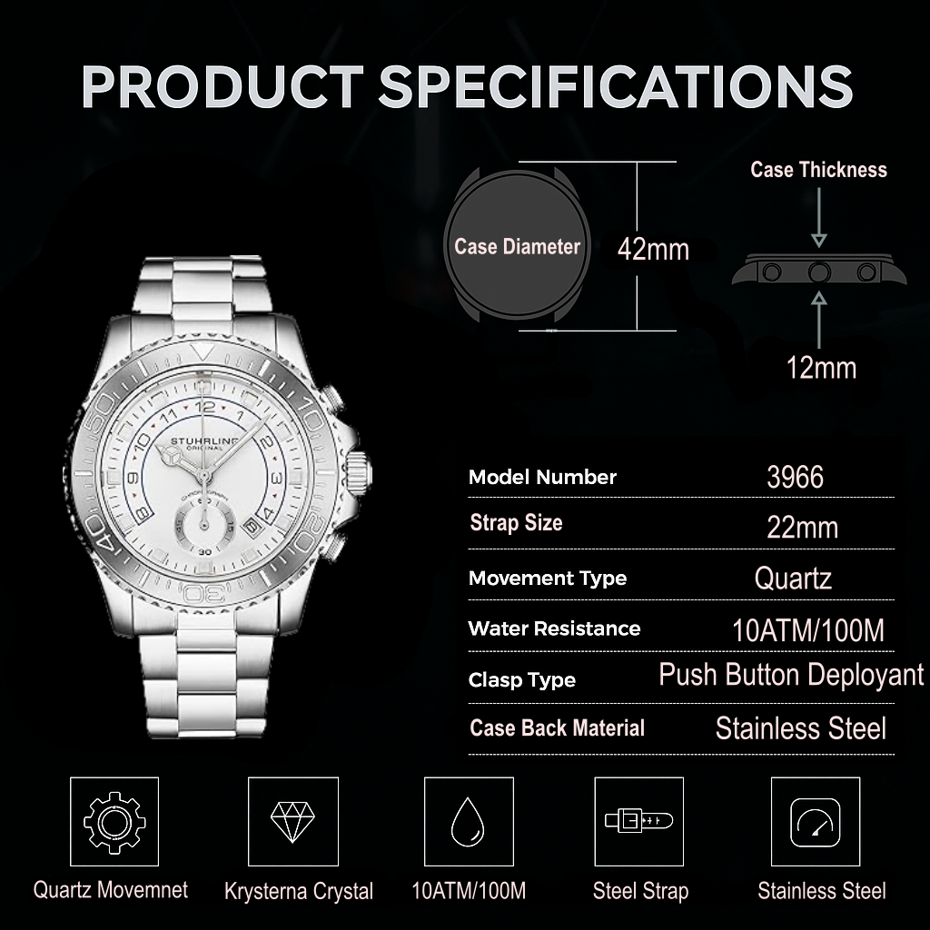 Stührling Brigadier Quartz 3966 Chronograph 42mm Diver