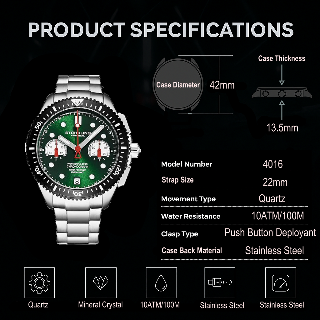 Stührling Velocity 4016 Quartz 42mm Chronograph