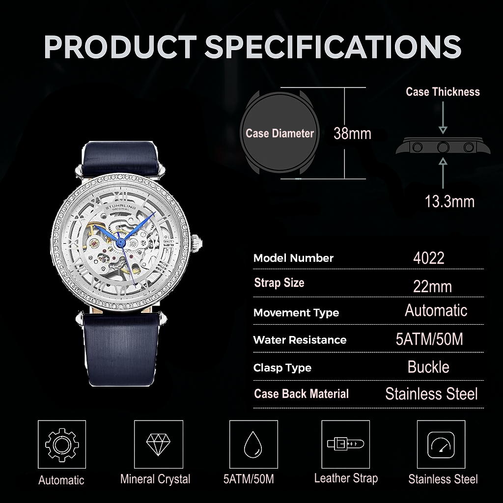 Stührling Luxe Automatic 4022 38mm Skeleton