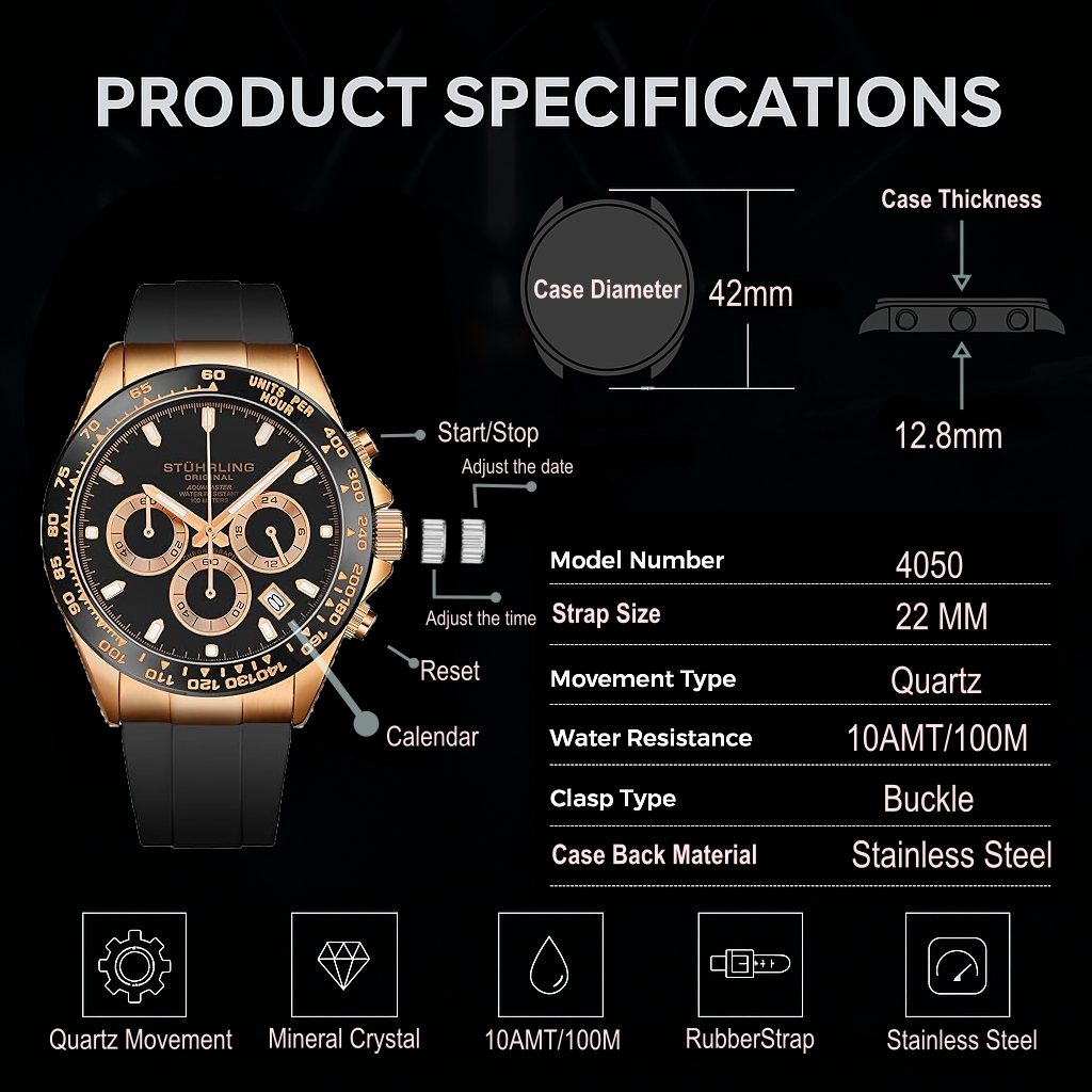 Stührling Aquamaster 4050 Chronograph Watch 42mm
