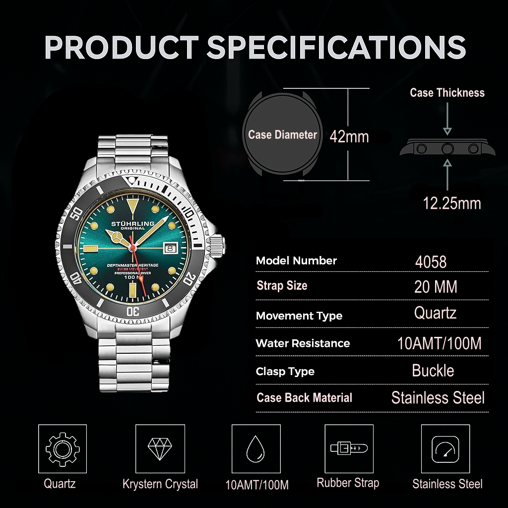 Stührling Depthmaster Heritage 4058 Swiss Quartz 42mm