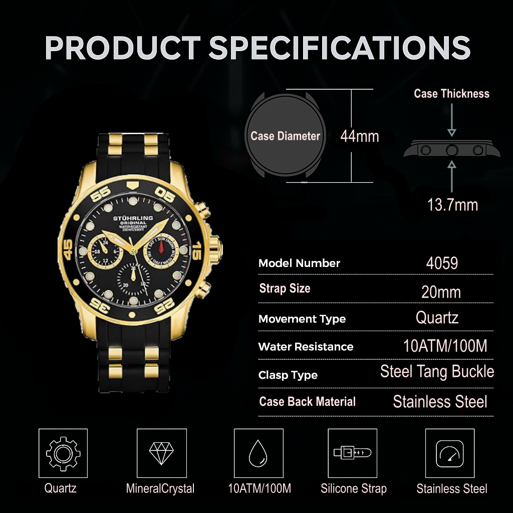 Stührling Regal 4059 Quartz Chronograph 44mm