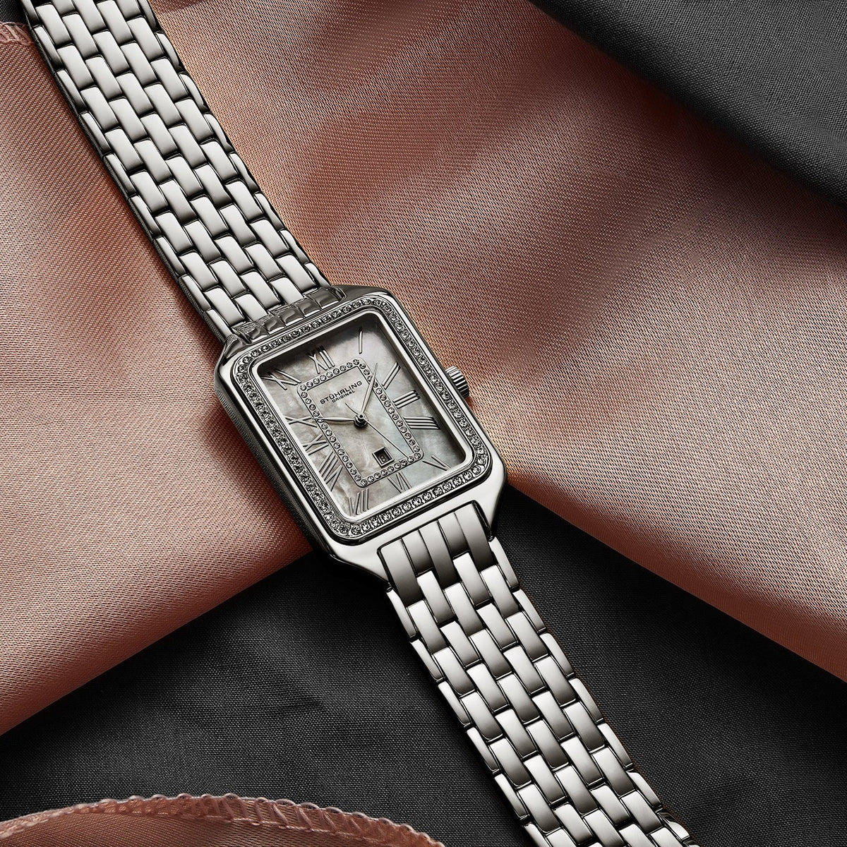 Stührling Lustra 4061 Rectangle Quartz Fashion Watch with Crystals 32mm