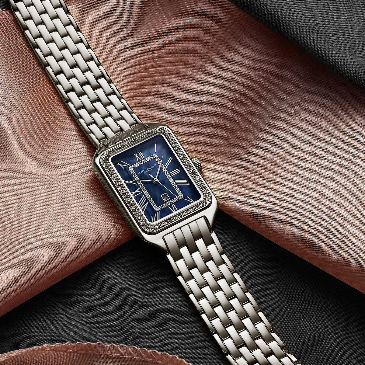 Stührling Lustra 4061 Rectangle Quartz Fashion Watch with Crystals 32mm