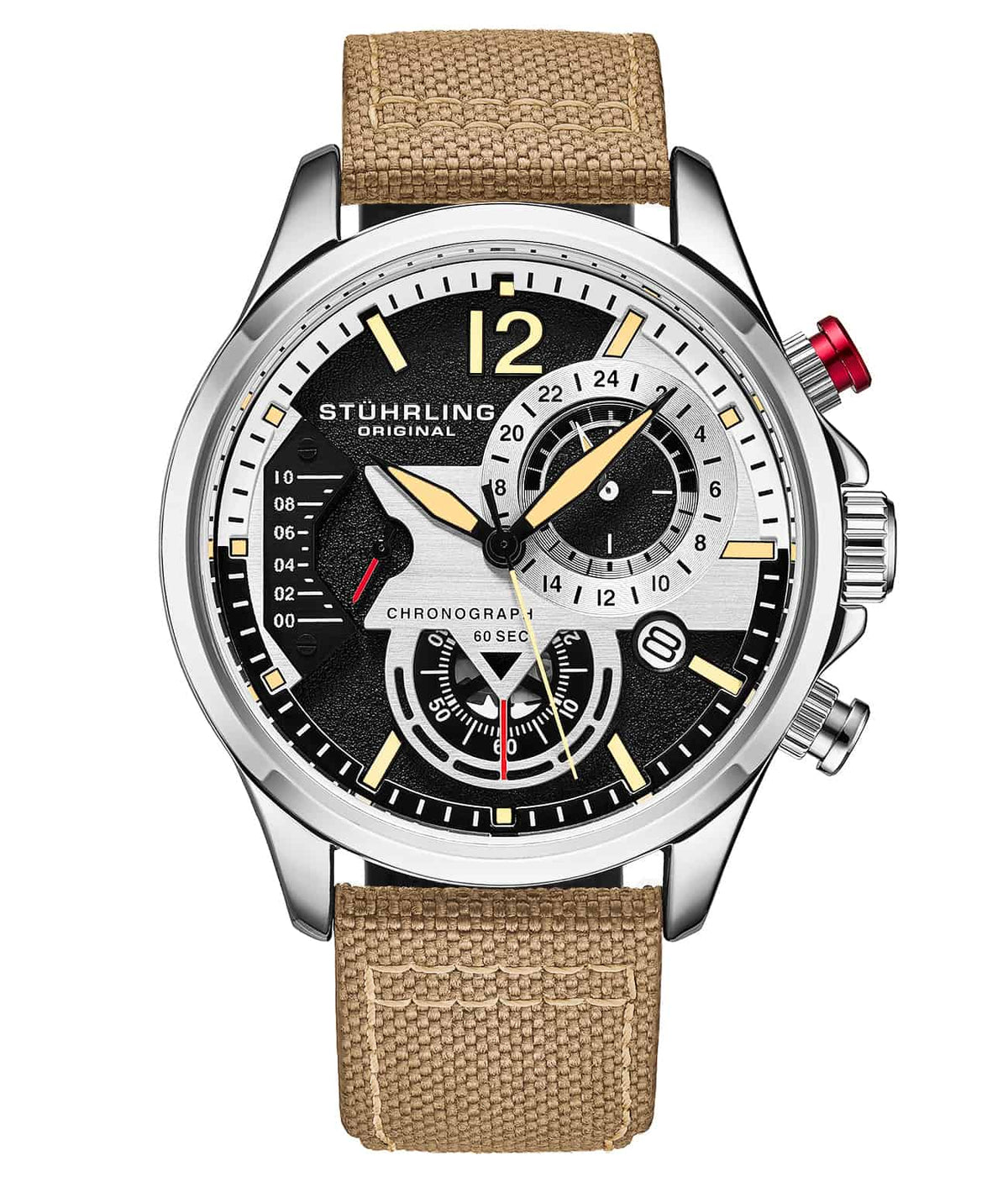 Black Dial / Silver Case / Beige Leather Strap Silver Tang Buckle