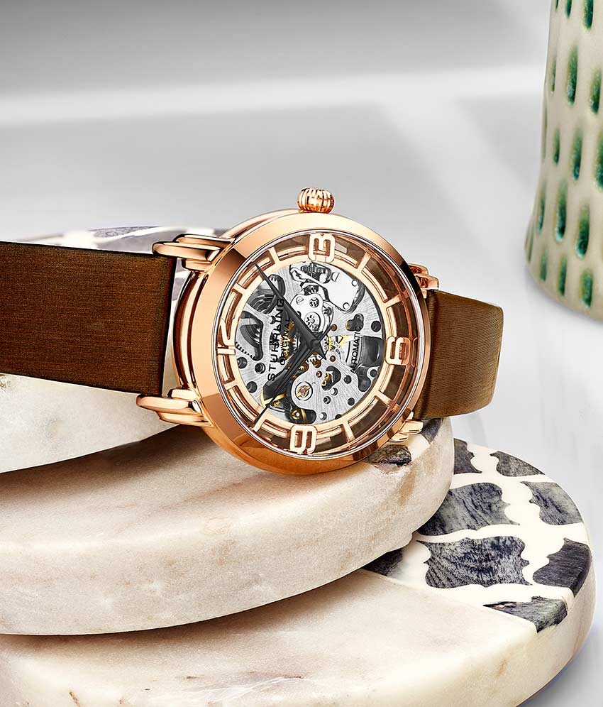 Silver Dial / Rose Case / Brown Band
