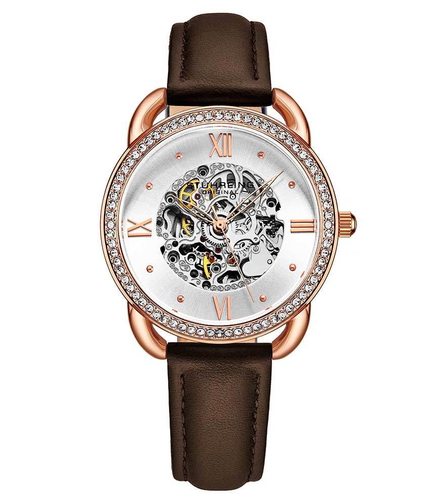 Silver Dial / Rose Case / Dark Brown Band