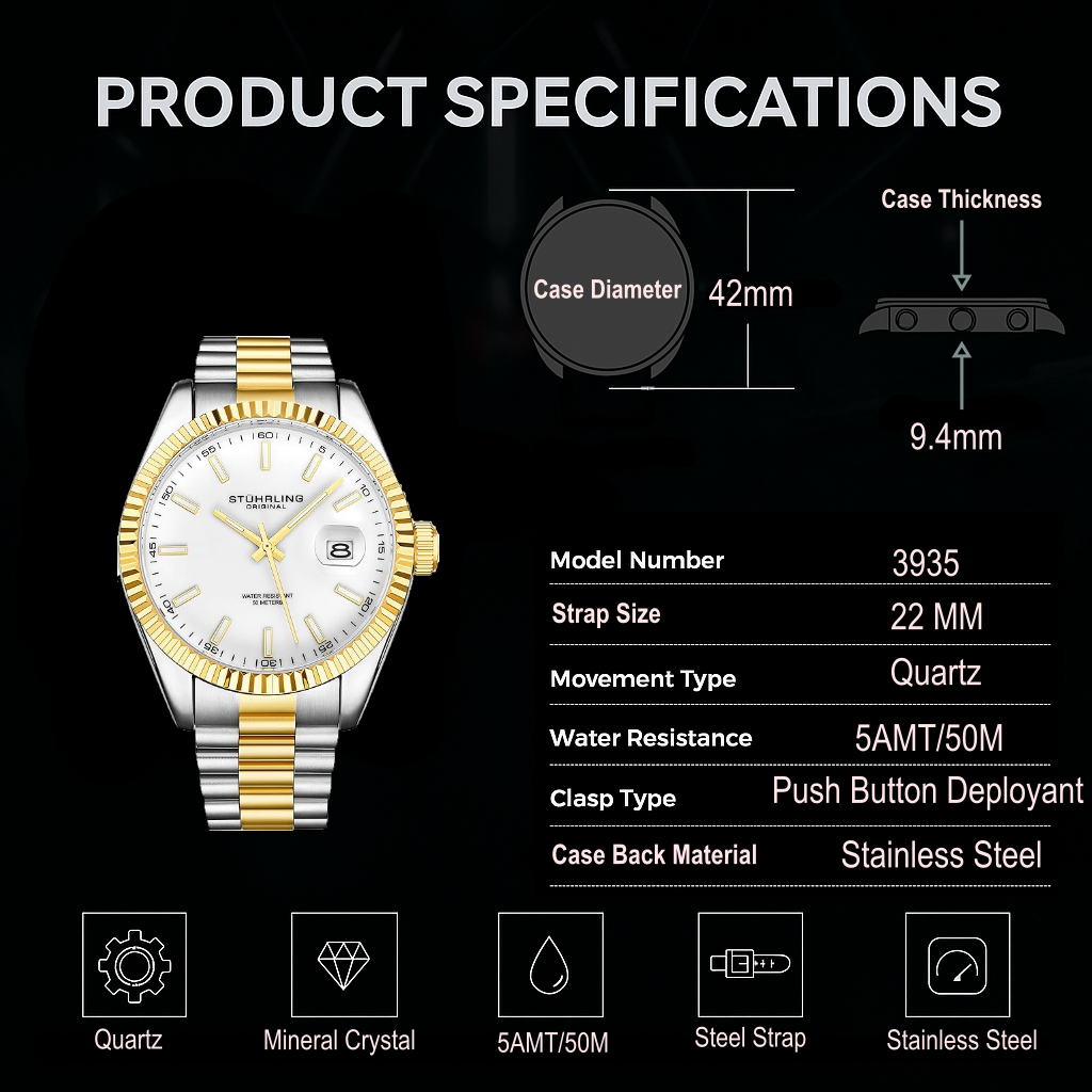 Stührling Lineage 3935 Quartz 42mm Classic