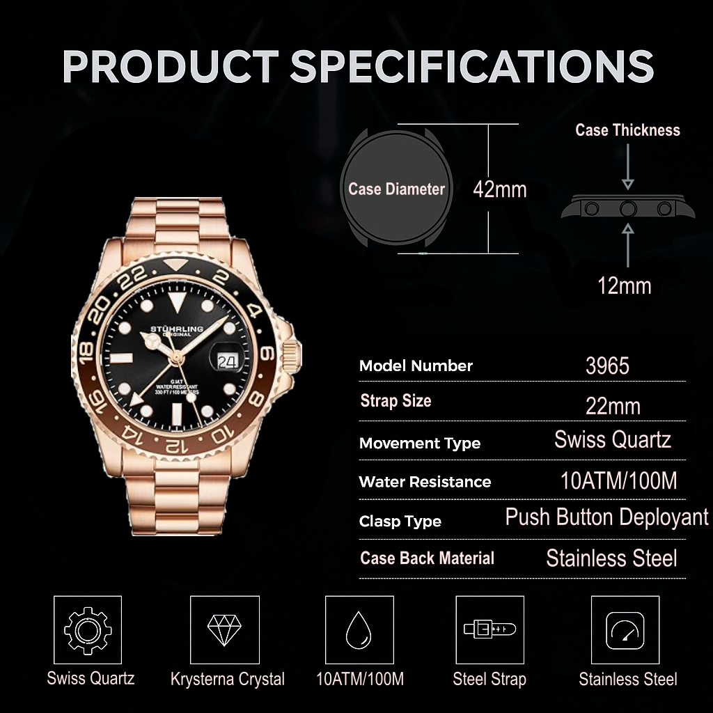 Stührling Meridian 3965 Quartz 42mm Diver