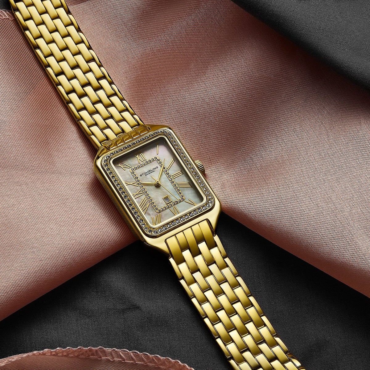 Stührling Lustra 4061 Rectangle Quartz Fashion Watch with Crystals 32mm