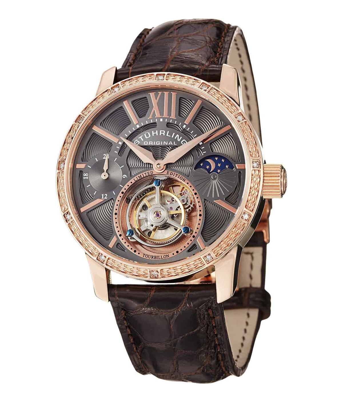 Grey Dial / Rose Case / Brown Alligator Strap Deployant Buckle