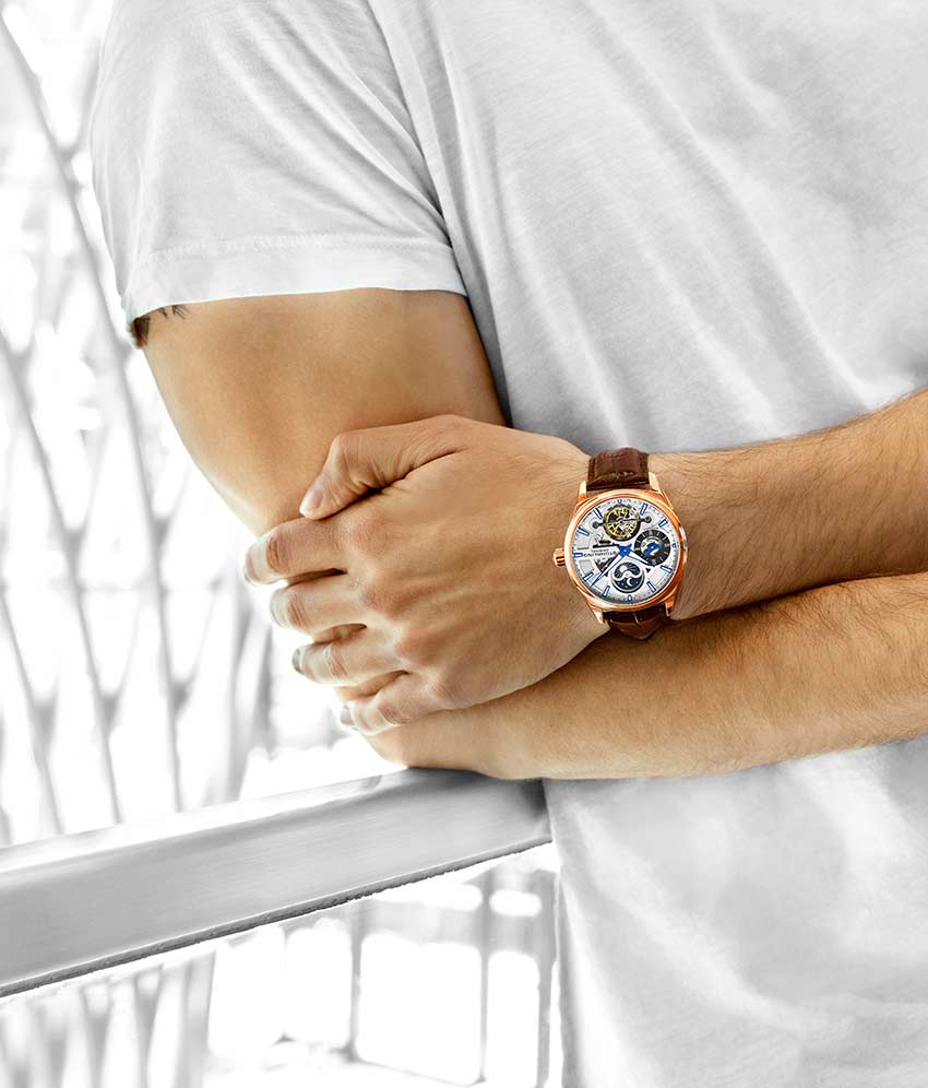 Silver Dial / Rose Case / Brown Band