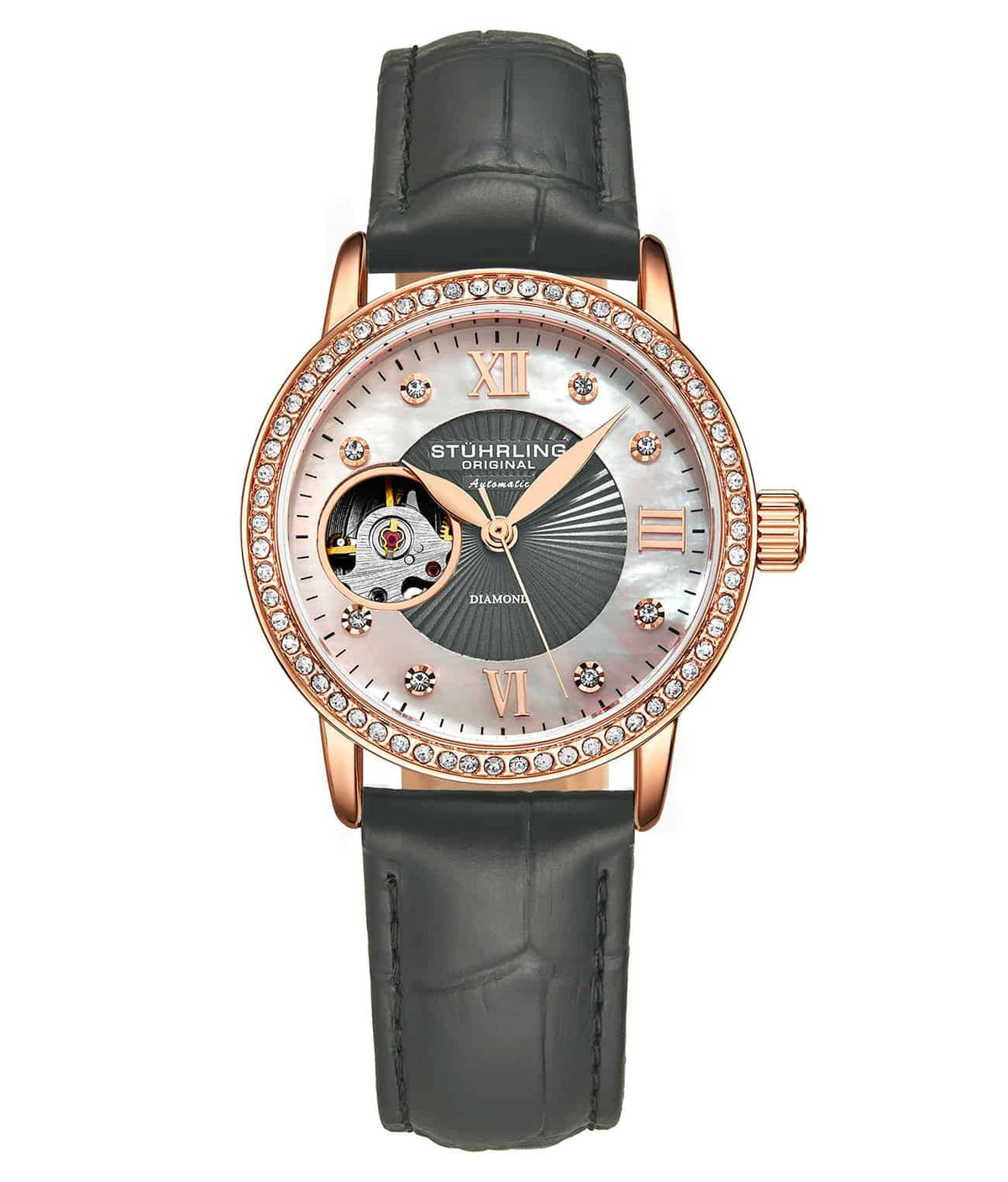 Silver Dial / Rose Case / Gun Metal Grey Band