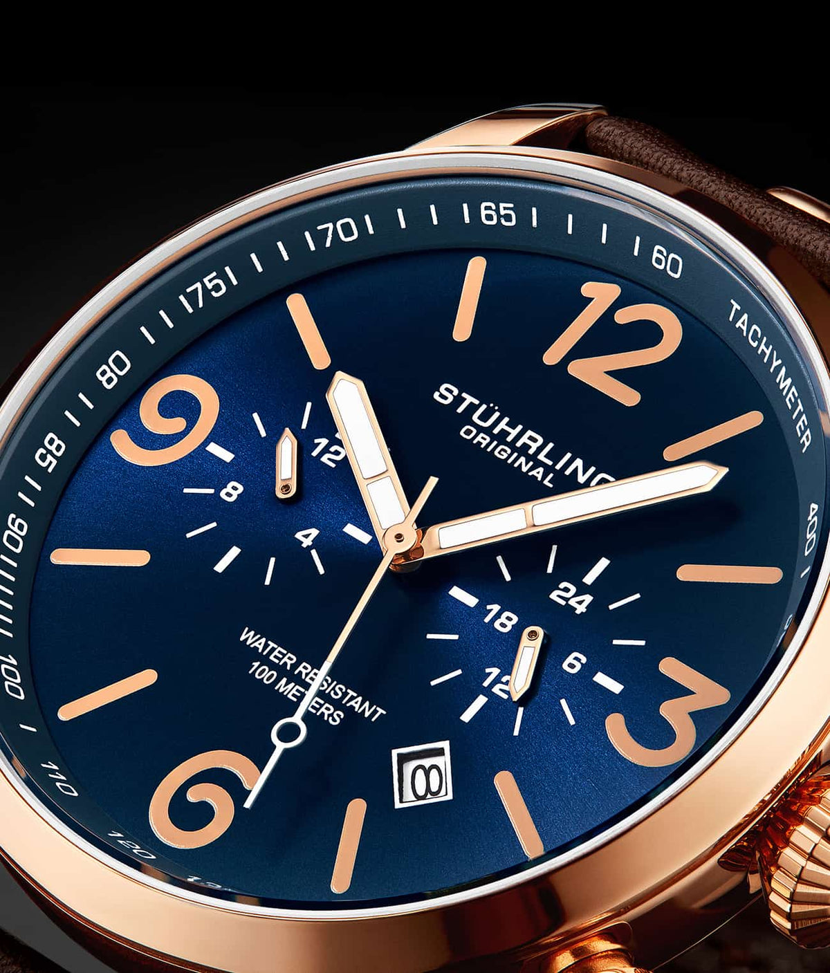 Blue Dial / Rose Case / Brown Band