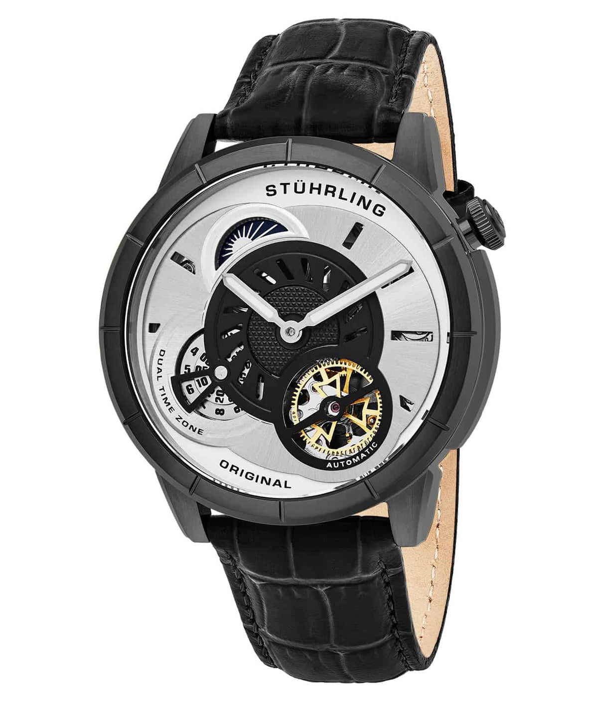 Black Dial / Gun Metal Grey Case / Black Leather Strap Tang Buckle