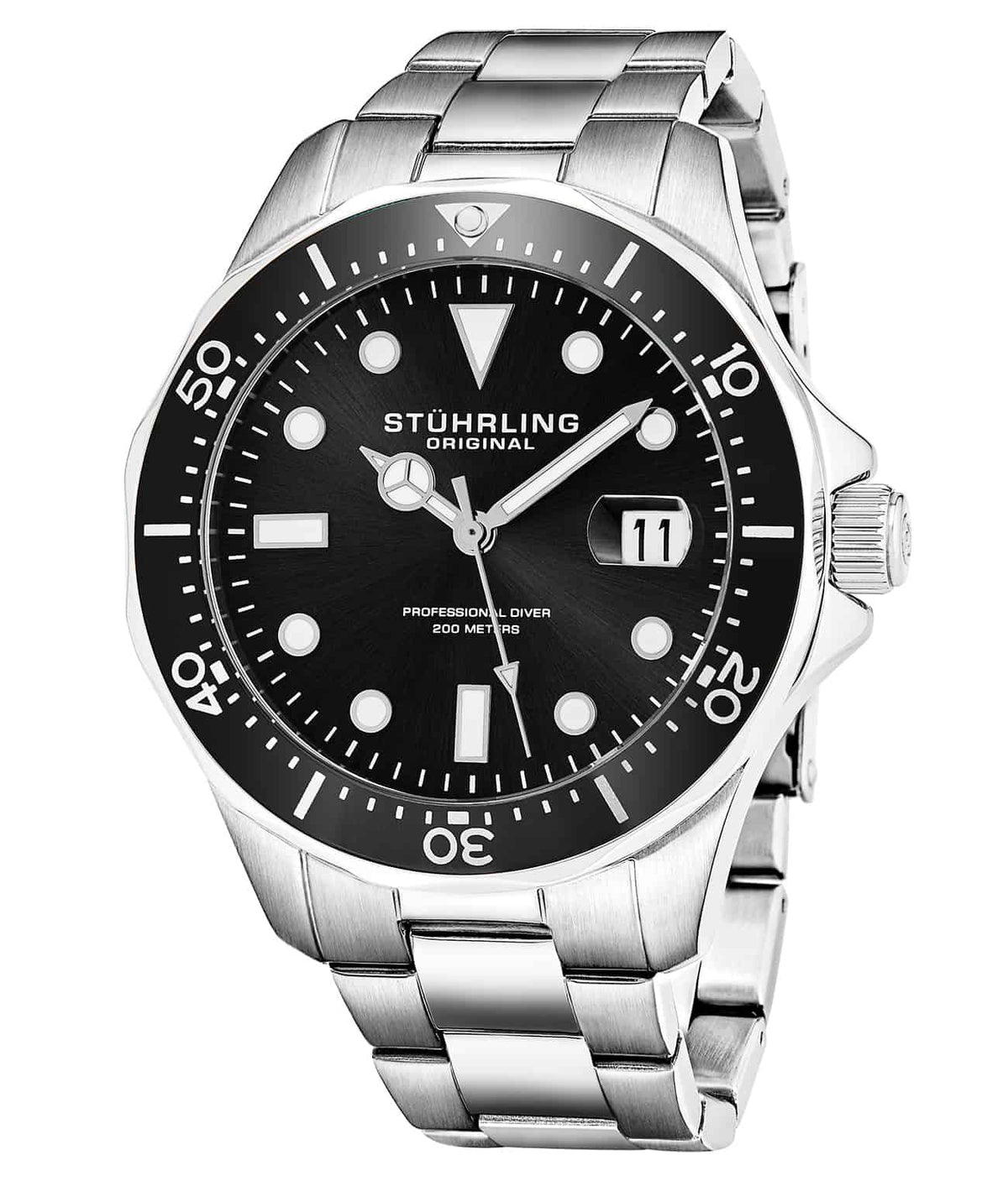 Black Dial / Silver Case / Silver Stainless Steel Bracelet Deployant Buckle