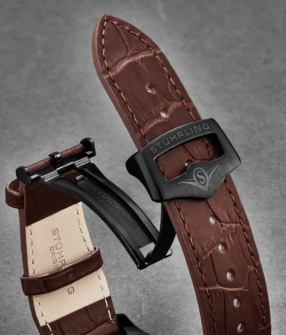 24mm Leather Strap with Stainless Steel Deployant Buckle